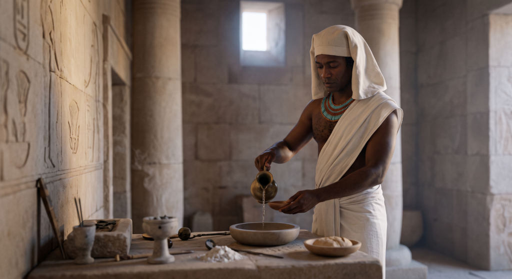 Dialogue visuel entre l'Égypte ancienne, la lumière, et l'Afrique contemporaine, représentant différentes façons d'habiter le temps.